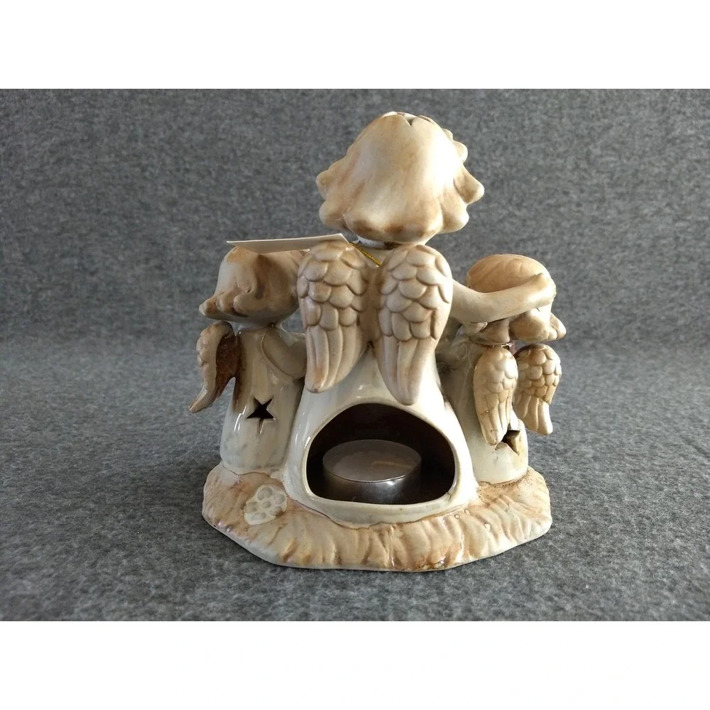 Angel Trio Ceramic Candle Holder Glazed Star‎ Luminary w/ Tealight Christmas NEW